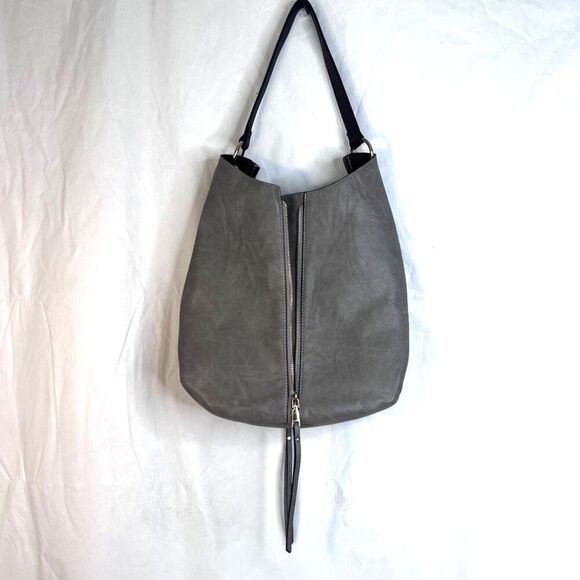 Hobo Shoulder Bag Cosmetic Zipper Split Front Slouchy Extra Accent Straps Gray - Picture 2 of 16